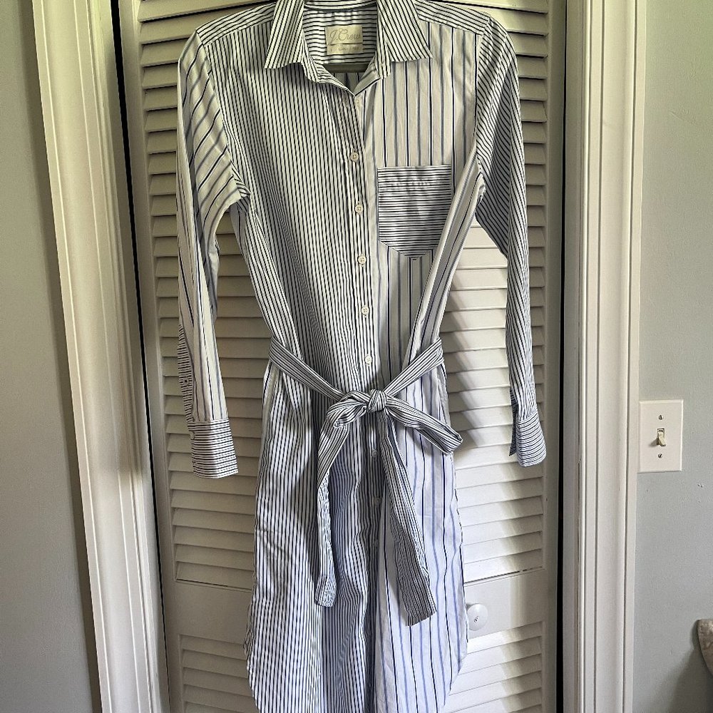 J. Crew Classic-fit cotton poplin shirtdress in mixed stripe Blue & White Size 2 - Picture 4 of 14